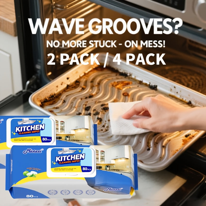 Pack of 80 Multi-Surface Kitchen Cleaning Wipes For Party Preparation, Barbecue, Outdoor RV, Degreasing, Heavy Duty Oil Removal, Granite, Wood, Floor Refrigerator, Grills, Stoves, Knives, Tongs Safe, Paper Towel