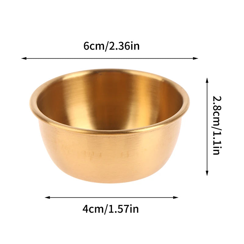 Golden sauce bowl premium quality . 7.3 cm . Reusable Stainless Steel Small Sauce Cup Seasoning Spice Dishes Ketchup Hot Pot Dipping Bowl Saucer Tableware Kitchen Supplies