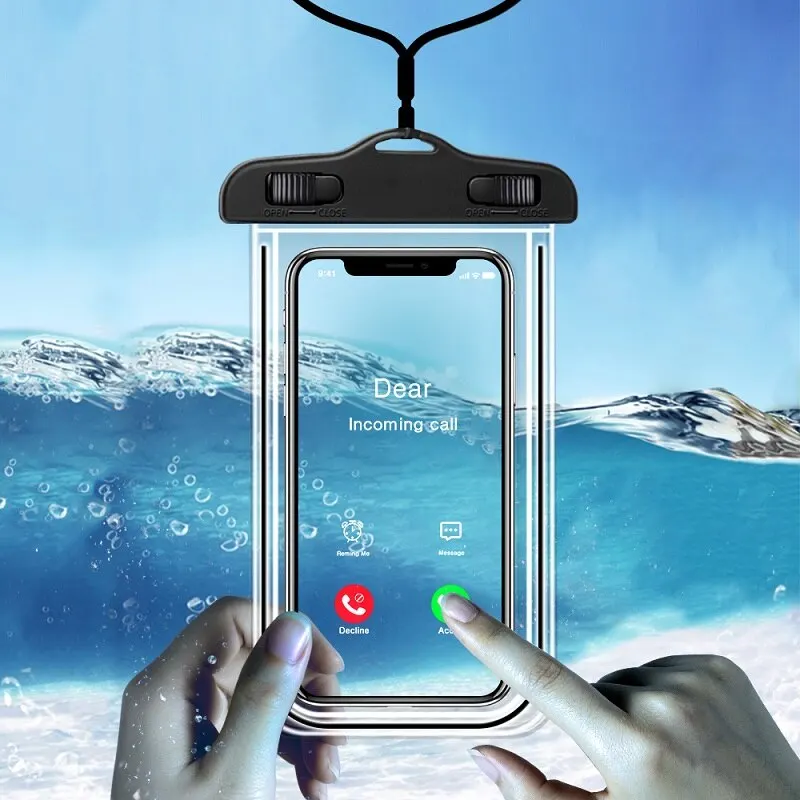 Waterproof Phone Pouch with a Strap, Made of Transparent Plastic. Designed for Activities Like Sports, Cycling, Beach Outings, Cruises, Water Parks, Surfing, Diving, And Travel