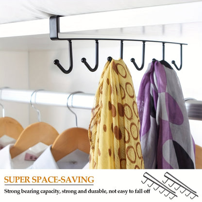 6 Metal Hook Under Cabinet Mug Holder 6-Hook - Iron Wall-Mounted Traceless Hook System - No Drill Adhesive/Screw Installation, Multi-Row Space-Saving Hanger, Wardrobe, Pantry - Holds Pots, Pans, Utensils, Spoons