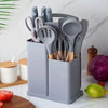 Silicone kitchen utensils set 19-pcs spoons-knifes-chopping board Silicone kitchenware set,19-piece cooking wooden handle scoop,non-stick pan multi-functional integrated knife storage bucket