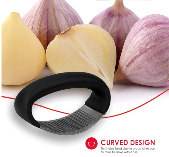 Manual Garlic Press Rocker with Handle Stainless Steel Garlic Crusher Squeezer Slicer Mincer Metal Ginger Garlic Chopper Kitchen Gadget Tool Garlic Cutter Creative Hand Press Garlic Tools Kitchen Gadgets Tool For Garlic Paste