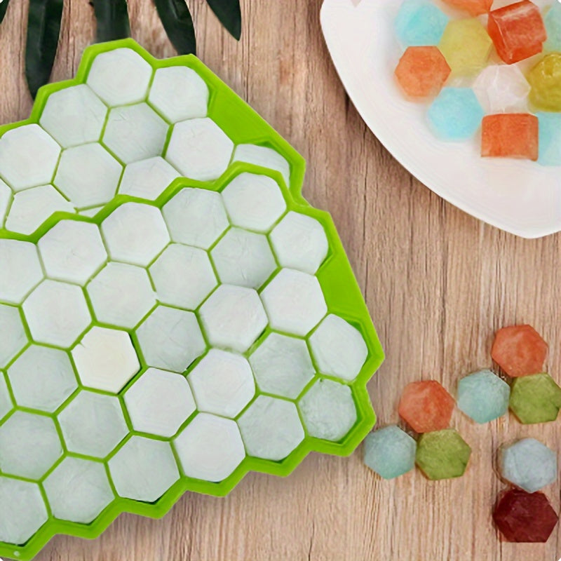 Silicone Ice cube Tray with plastic lid Easy Push Pop Out Square Silicon Ice Cubes Tray Honeycomb Shape Silicone Ice Cube Molds with Lid Flexible Tray for Refrigerator And Freezer
