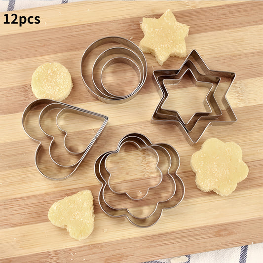 12pcs Stainless Steel Biscuit Mold Flower Shaped Circular Heart-shaped Star Shaped Biscuit Set for Kitchen Baking Tools Of Cakes, Vegetables, Sandwiches, Fruits, Candies, Biscuits, Birthday Parties, Holiday Celebrations, Baking Supplies