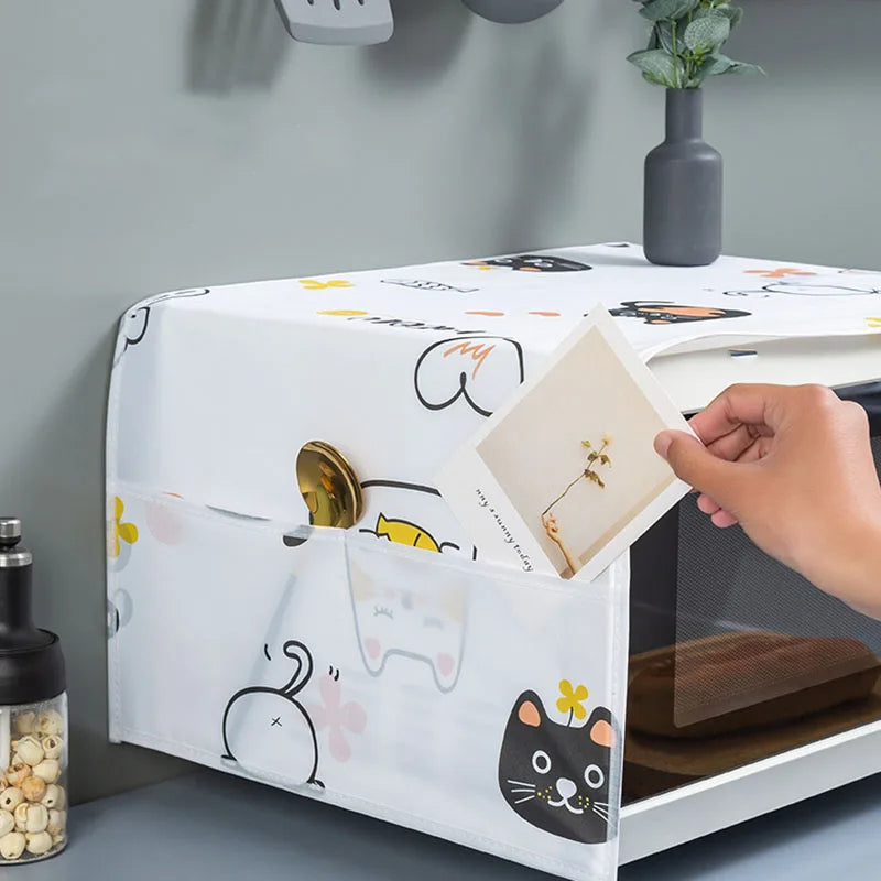 Microwave Dust Cover Waterproof Double Pocket Storage Bag Microwave Oven Cover
