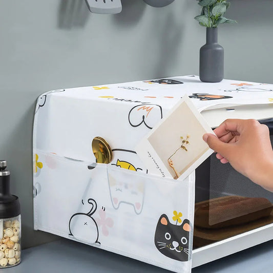 Microwave Dust Cover Waterproof Double Pocket Storage Bag Microwave Oven Cover