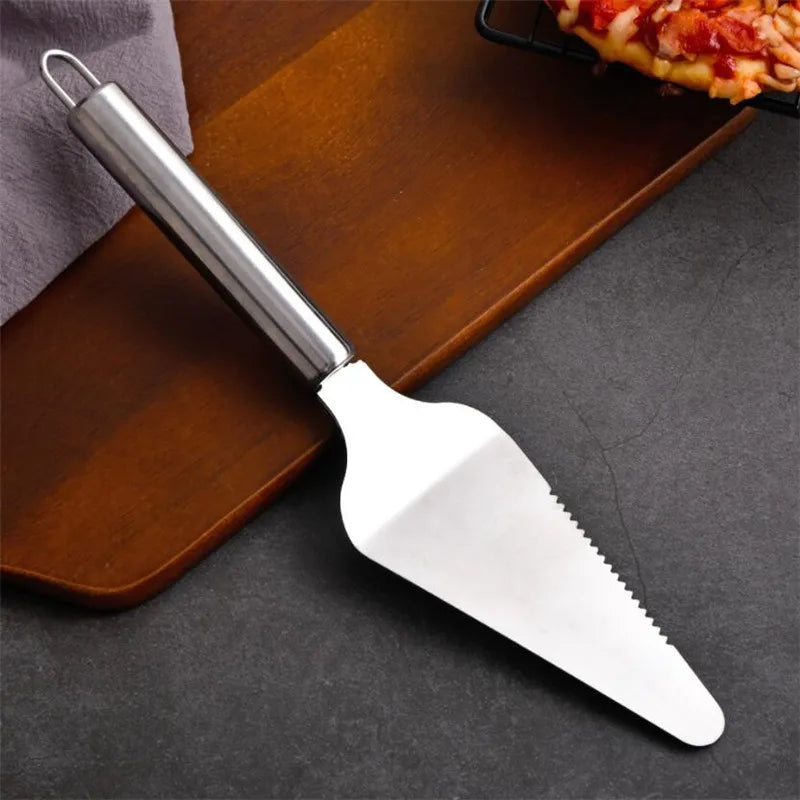 Cake server Thickened Stainless Steel Serrated Edge Cake Server Blade Cutter Pie Pizza Shovel Cake Spatula Scraper Baking Tool 1Piece