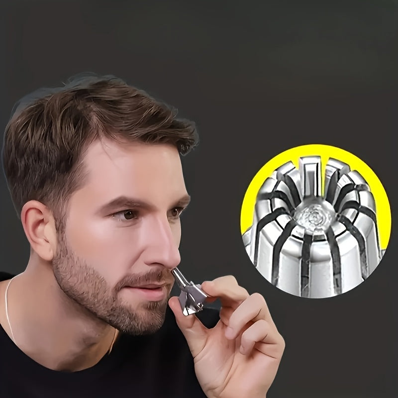 Manual Nose & Ear Hair Trimmer - Stainless Steel Portable Grooming Tool, Waterproof Design with Brush, No Batteries Needed for Men & Women, Professional Hygiene Care, Nose Hair Trimmer