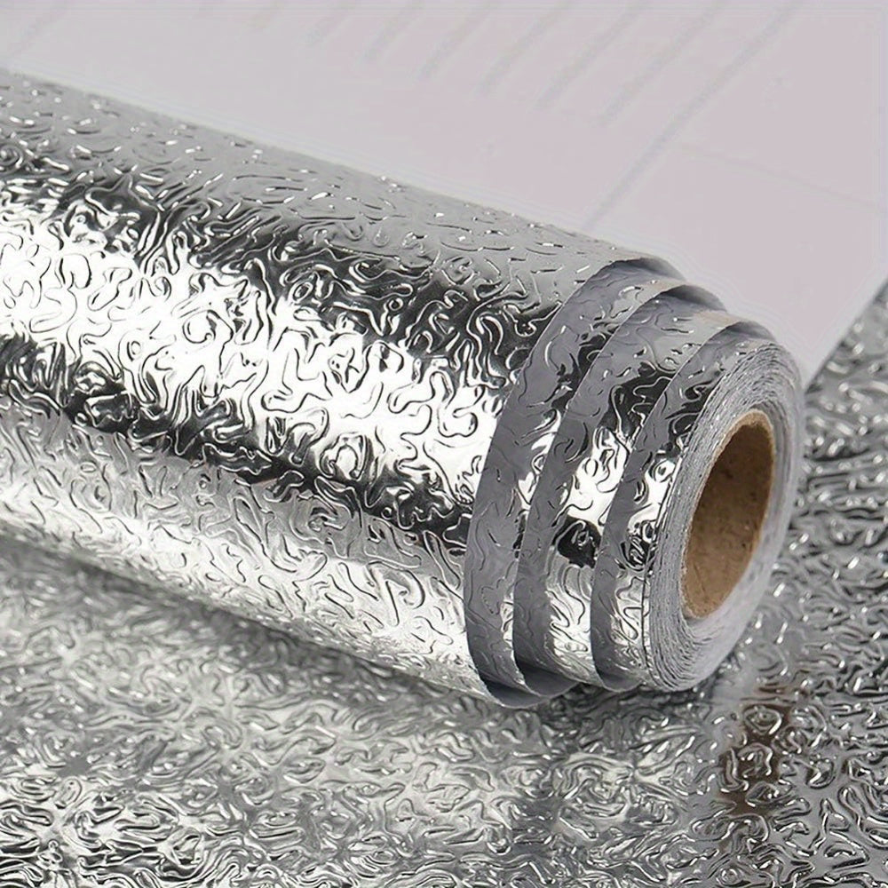 Self Adhesive Aluminium Foil Sticker Roll, Oil Proof Waterproof Aluminium Sheet DIY Wallpaper, Heat Resistant Backsplash Aluminium Sticker for Home, Kitchen, Stove, Cabinet, Wall, Drawers, and Furniture