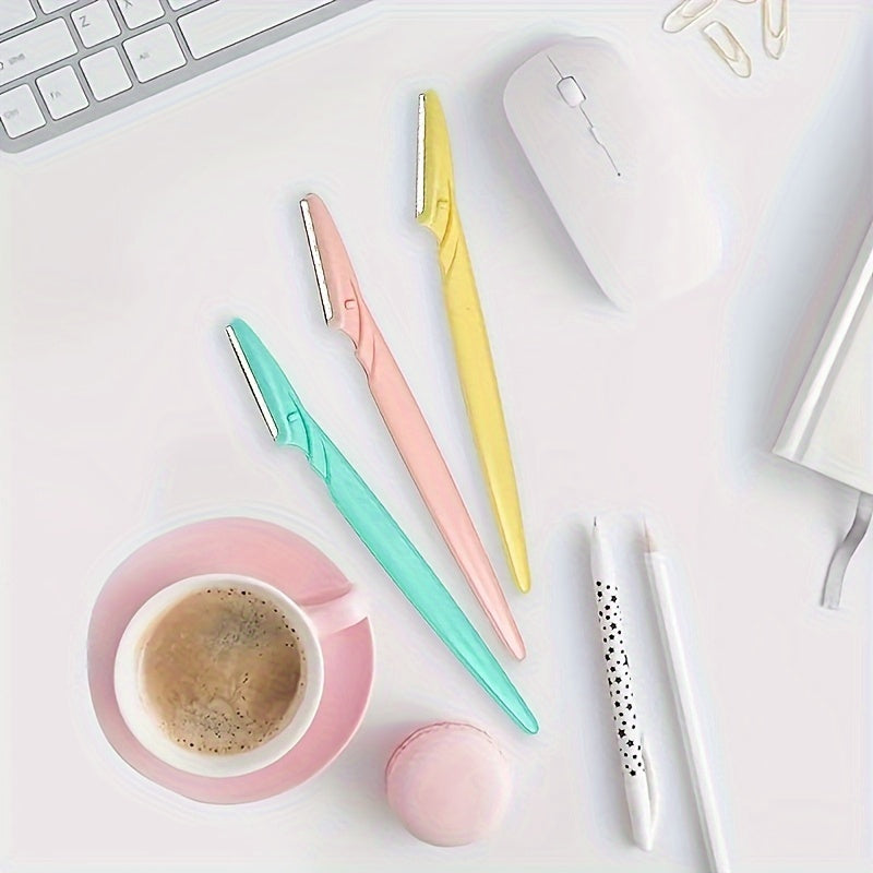 3pcs Family Set, Eyebrow Cutter Or Razor Safely Removes Fine Hair From Eyebrows, Neck And Face. Stainless Steel Blades With Safety Cap Are Very Safe, Easy To Carry, Takes Up Little Space, Enough For The Whole Family