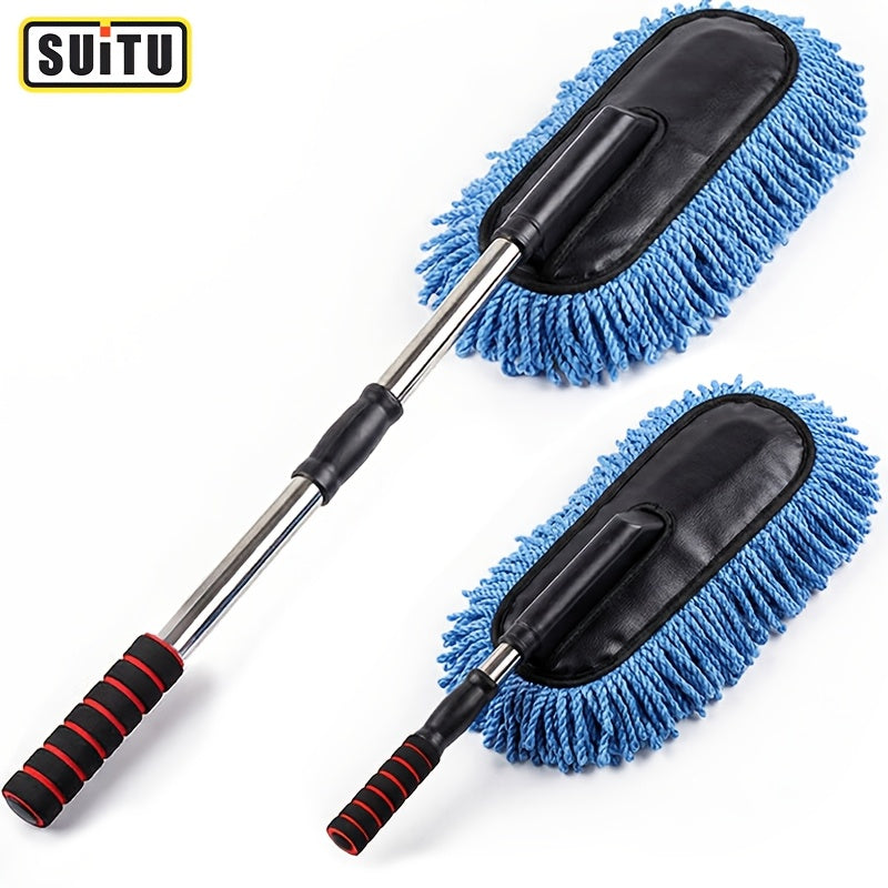 Car Specific Cleaning Brush with Extendable Handle, Thick Soft Bristles & Sponge Grip, Scratch-Free for Auto, Home, Yard & Glass Cleaning