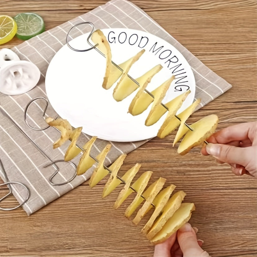 1pcs Stainless Steel Potato Slicer Set, Manual Cyclone Rotating Vegetable Cutter, Non-Sparking/Magnesium Rod, Plastic Handle, BBQ And Camping Kitchen, Father'S Day, Colorful Wedding Season