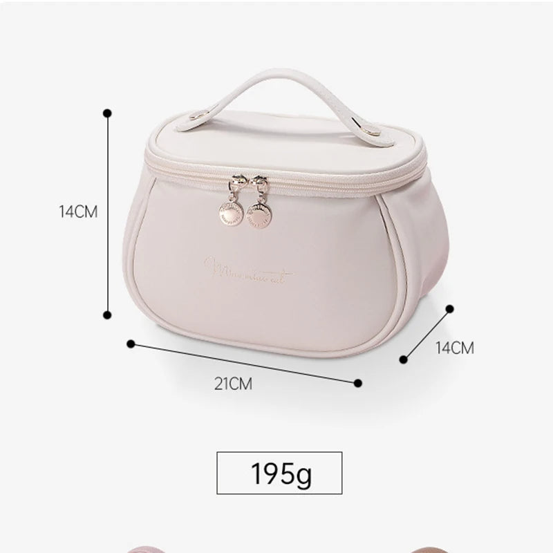 New Portable Women Makeup Bag PU Leather Large Travel Handbag Waterproof Storage Case Multifunction Toiletry Organizer