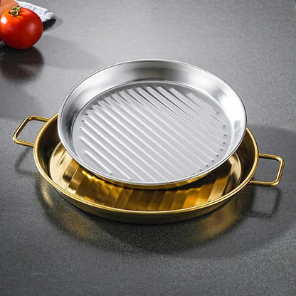 Golden pizza pan premium Quality - Pizza Pan Double Handle High Temperature Resistant Stackable Stainless Steel Mirror Polished Dinner Plate Kitchen Accessoriess Korea Creative Style
