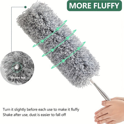 Flexible Grey Mop with Long Rod for Cleaning Hard-to-Reach Areas - Adjustable And Flexible Microfiber Duster - Washable, Reusable Cleaning Tool for High Ceilings, Furniture, And Cars. A Duster for Cleaning., Dusting Furniture, Household Dusting, Lightweig
