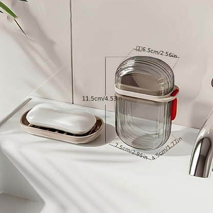 1/2pcs Portable Travel Soap Box and Toothbrush Holder, PVC Material with Drain Tray, Leakproof, Suitable for Toothbrushes and Soap Bars, Portable, Easy to Clean, Designed for Travel and Home Use, Toothbrush Holder