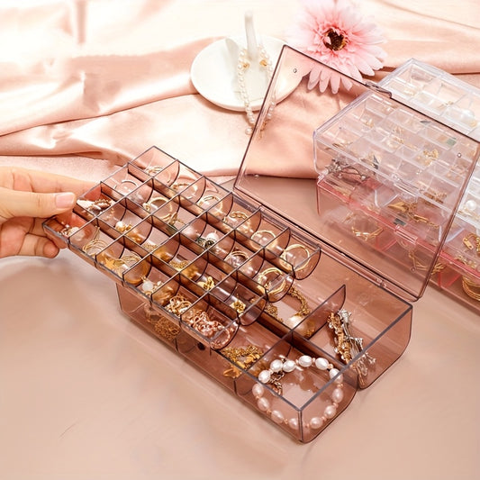 Earring Organizer Acrylic Jewelry Box Clear Tackle Box Organizer Plastic Ring Storage Organizer Tray with 30 different Compartment 2 Layer Travel Case Gift for Women