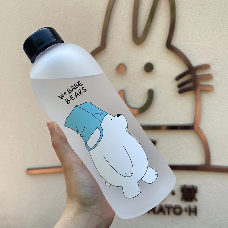 Cute Panda Bear Cup 1000ml Water Bottles With Straw Transparent Cartoon Water Bottle