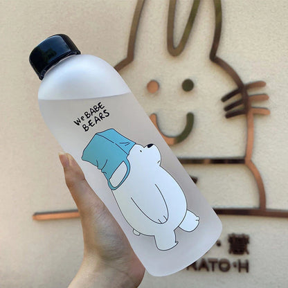 Cute Panda Bear Cup 1000ml Water Bottles With Straw Transparent Cartoon Water Bottle