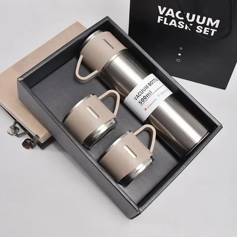 3 Cup Double-Layer Stainless Steel Vacuum Flask Set