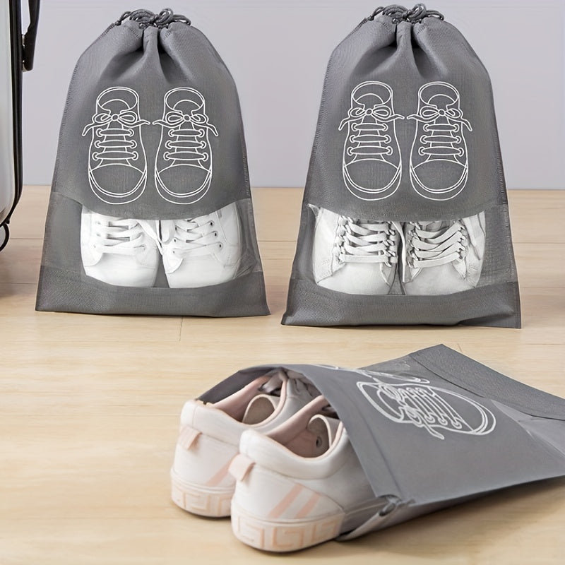 Lightweight Dustproof Grey Travel Shoe Bag with Drawstring Closure - Hand Washable Non-Woven Storage Bag, Suitable for Organizing And Cleaning Shoes
