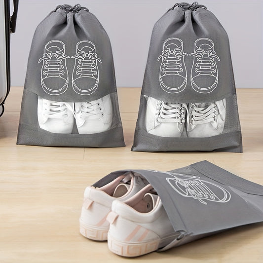 Lightweight Dustproof Grey Travel Shoe Bag with Drawstring Closure - Hand Washable Non-Woven Storage Bag, Suitable for Organizing And Cleaning Shoes