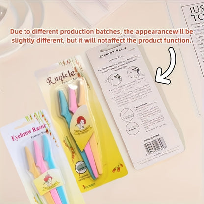 3pcs Family Set, Eyebrow Cutter Or Razor Safely Removes Fine Hair From Eyebrows, Neck And Face. Stainless Steel Blades With Safety Cap Are Very Safe, Easy To Carry, Takes Up Little Space, Enough For The Whole Family