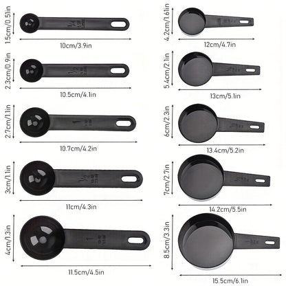 10pcs Black Plastic Measuring Spoons Cups Measuring Set Tools For Baking Coffee