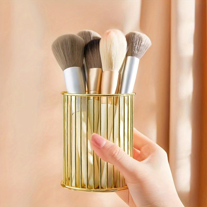Elegant Golden Round Pen Holder - Multi-Functional Desk Organizer for Office, School Supplies & Accessories