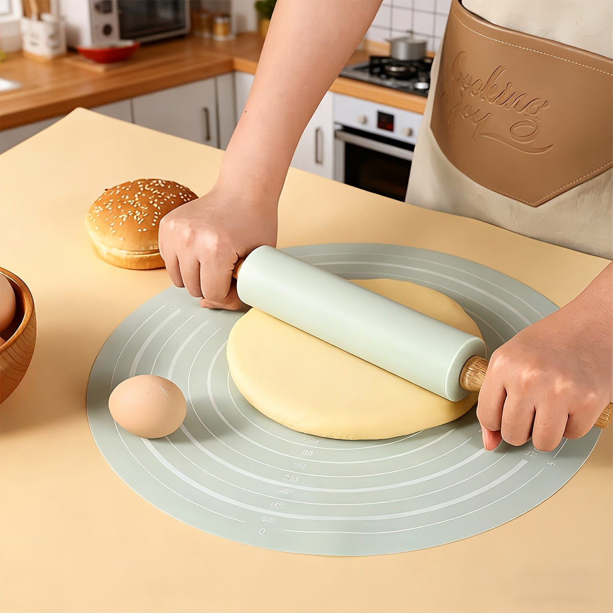 2pcs Silicone Baking Set | Healthy Non-Toxic, Rolling Mat + Rolling Pin, Special for Kneading & Rolling, Non-Slip, Non-Stick, Heat-Resistant, Easy to Store