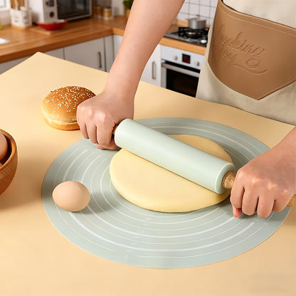 2pcs Silicone Baking Set | Healthy Non-Toxic, Rolling Mat + Rolling Pin, Special for Kneading & Rolling, Non-Slip, Non-Stick, Heat-Resistant, Easy to Store