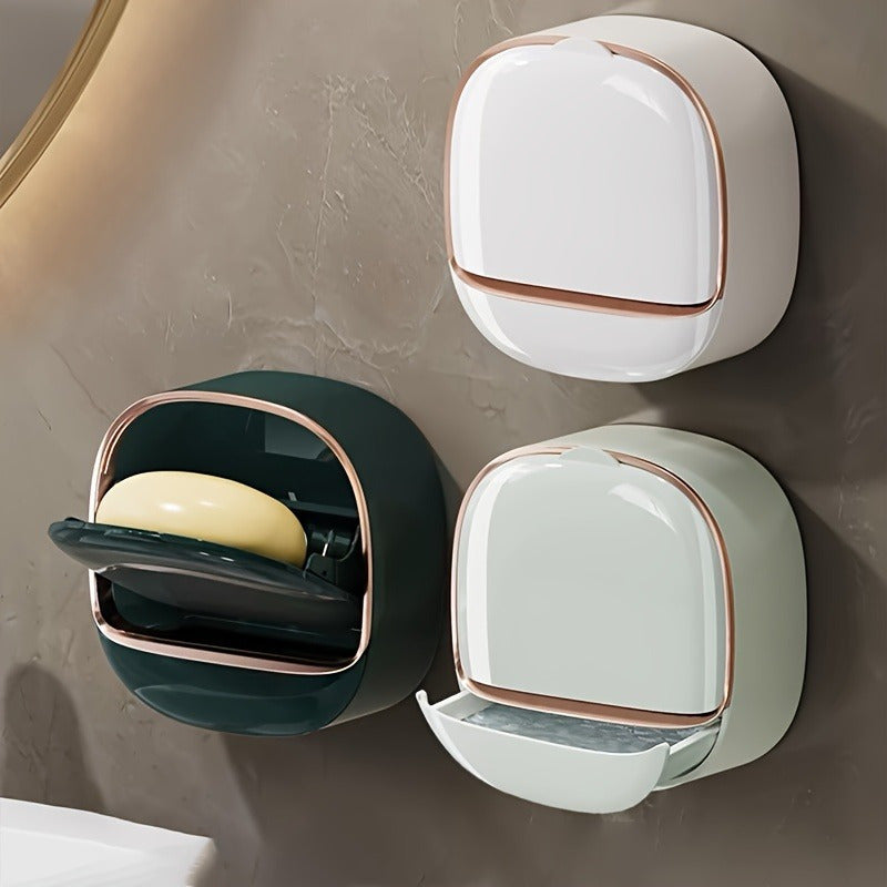 A Soap Holder, a Wall-mounted Soap Dish That Requires No Drilling, a High-quality Soap Container with a Lid, Suitable for Bathroom Use, Including a Soap Dish, as a Decorative Item for Home and Bathroom