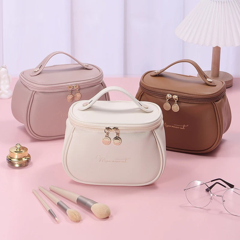 New Portable Women Makeup Bag PU Leather Large Travel Handbag Waterproof Storage Case Multifunction Toiletry Organizer
