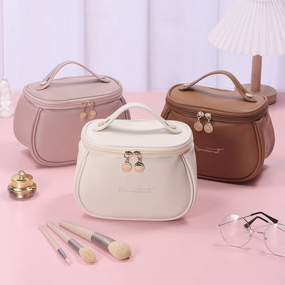 New Portable Women Makeup Bag PU Leather Large Travel Handbag Waterproof Storage Case Multifunction Toiletry Organizer