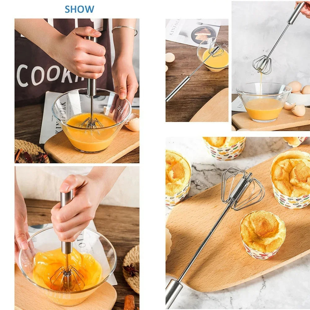 Large Stainless Steel Semi-Automatic Egg Beater - Versatile Kitchen Utensil For Blending, Whisking, Beating & More