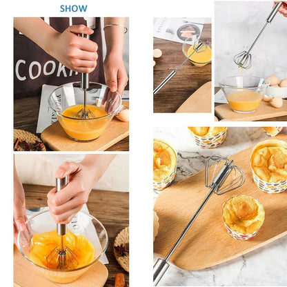 Large Stainless Steel Semi-Automatic Egg Beater - Versatile Kitchen Utensil For Blending, Whisking, Beating & More