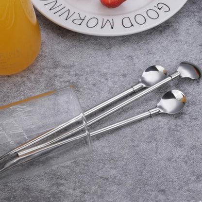 Stainless steel spoon with straw 4 pcs set reusable Long Straight Elbow Tube Straw Spoon Stainless Steel Silver Portable Coffee Teaspoon Kitchen Bar Drinking Accessories Dinnerware
