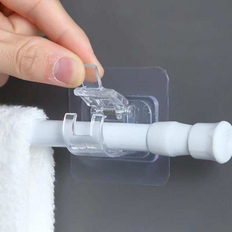 2pcs No-Drill Curtain Rod Hanger, Transparent Rod Hook, Self-Adhesive Rod Hanger, Heavy-Duty Tube Style Rod Hook, Window Decoration Installation, No-Drill Rod Hanger, Utility Hooks, Utility Hooks For Home Storage