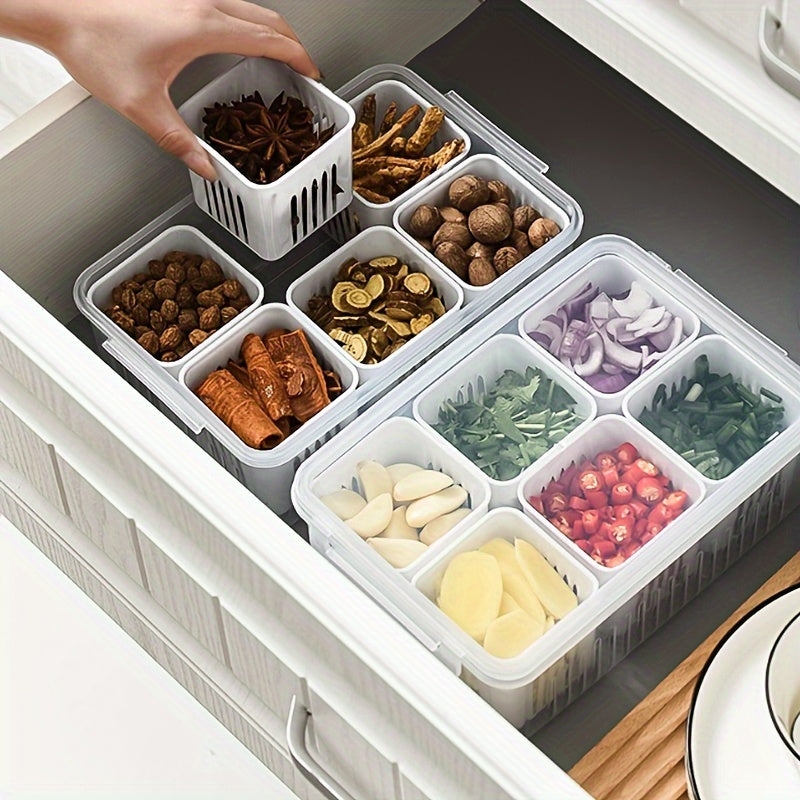 Freshseal Stackable Container – Multi-Use Airtight Storage for Onion/Garlic - PP Material, Drainage Divider - Fresh Keeping Box 6 Portion