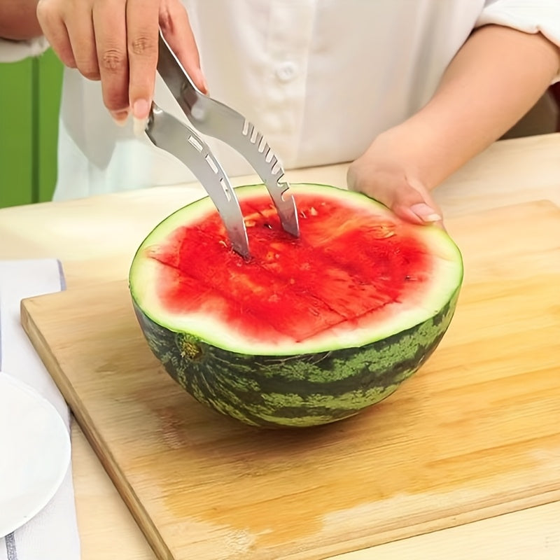 1 Watermelon Slicer, Stainless Steel Watermelon Chunk Slicer Fast Safe Watermelon Knife, Fast Safe Watermelon Cutter - Stainless Steel Fruit Salad And Melon Cube Cutter - Kitchen Gadgets And Additions