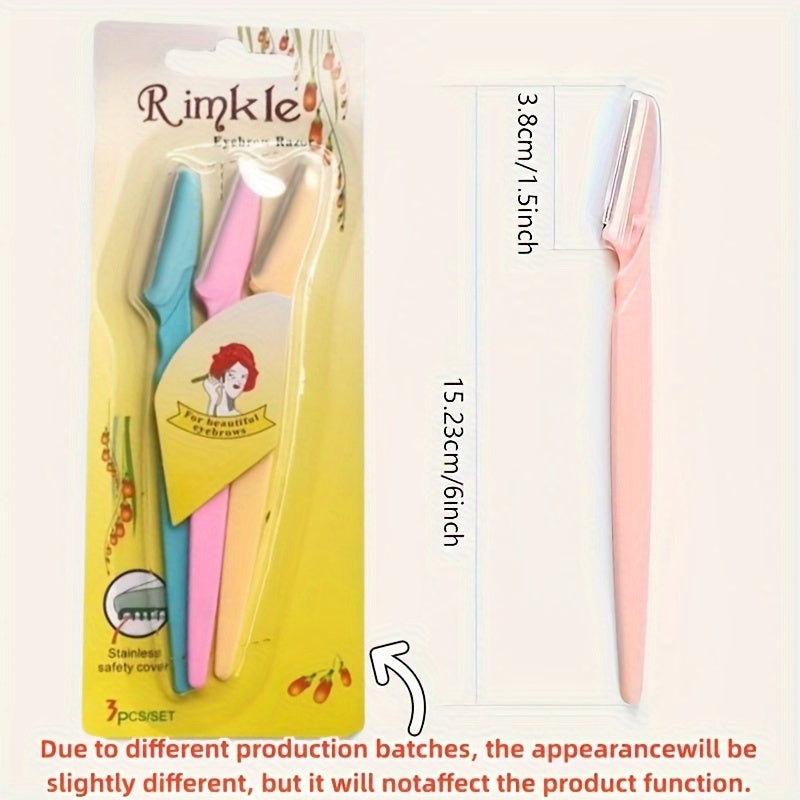 3pcs Family Set, Eyebrow Cutter Or Razor Safely Removes Fine Hair From Eyebrows, Neck And Face. Stainless Steel Blades With Safety Cap Are Very Safe, Easy To Carry, Takes Up Little Space, Enough For The Whole Family