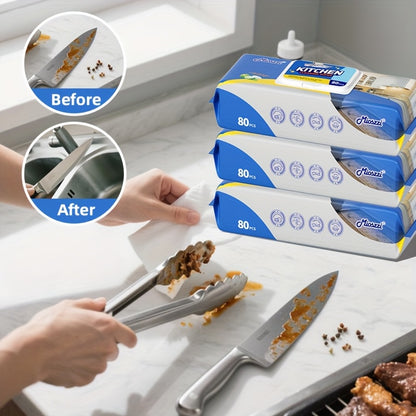 Pack of 80 Multi-Surface Kitchen Cleaning Wipes For Party Preparation, Barbecue, Outdoor RV, Degreasing, Heavy Duty Oil Removal, Granite, Wood, Floor Refrigerator, Grills, Stoves, Knives, Tongs Safe, Paper Towel