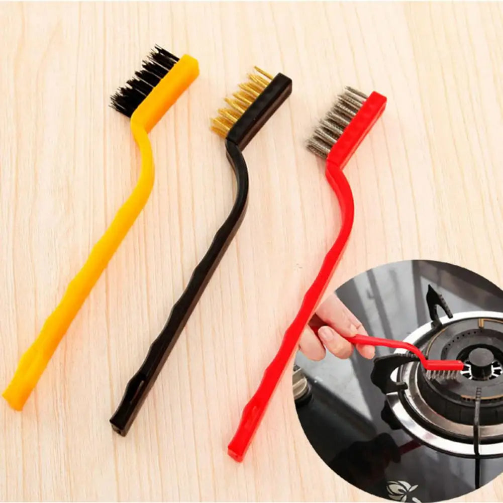 3pcs Mini Stainless Steel & Brass Rust Brush Set - Heavy-Duty Metal Polishing & Cleaning Tool Kit with Plastic Case for, Workshop, for rust, Corrosion Removal on Tools,,,, Bathrooms, Kitchens, - Wire