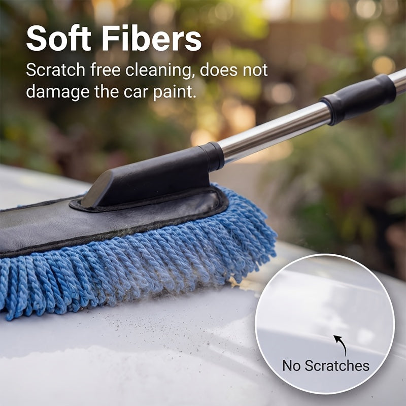 Car Specific Cleaning Brush with Extendable Handle, Thick Soft Bristles & Sponge Grip, Scratch-Free for Auto, Home, Yard & Glass Cleaning