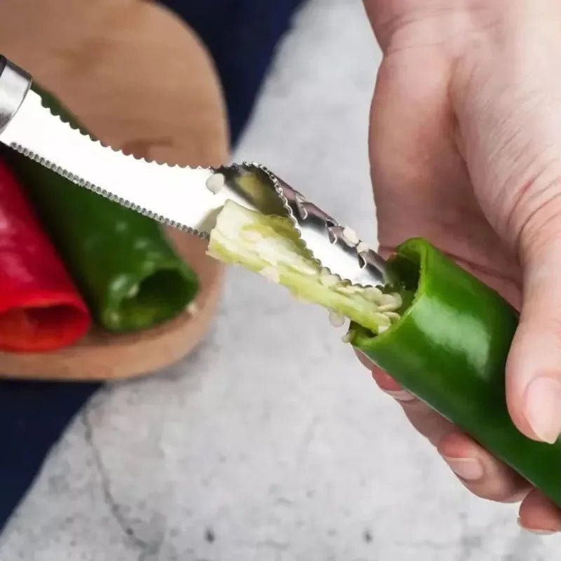 Jalapeno Pepper Chili Corer Remover Stainless Steel Corer Multifunctional Fruit Knife Coring Seed Digger Kitchen Accessories