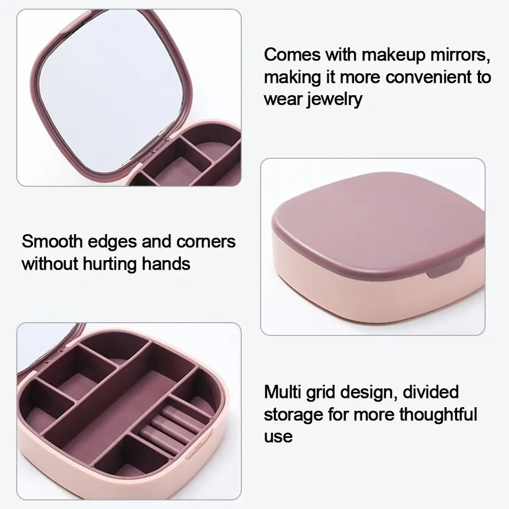 Mini Portable Travel Cosmetic and Jewelry Storage Box Organizer with Mirror