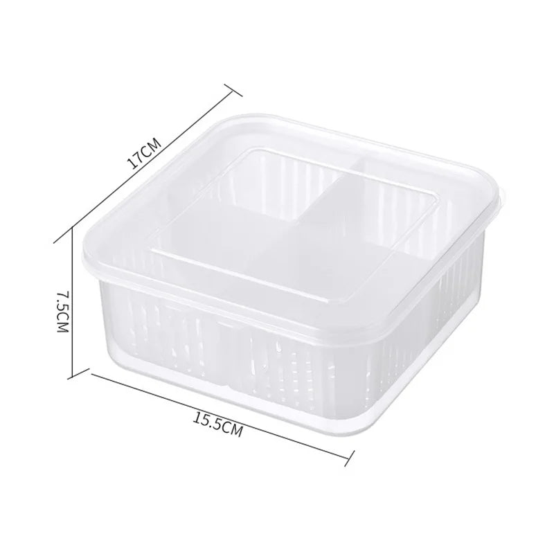 Double Layer Refrigerator Storage Box, Double Layer, Vegetable, Fruit, Fresh, Drain Basket, Refrigerator, Food Containers, Drain, Crisper, 4 Grids