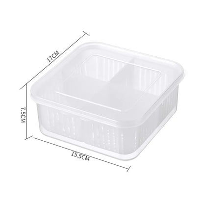 Double Layer Refrigerator Storage Box, Double Layer, Vegetable, Fruit, Fresh, Drain Basket, Refrigerator, Food Containers, Drain, Crisper, 4 Grids