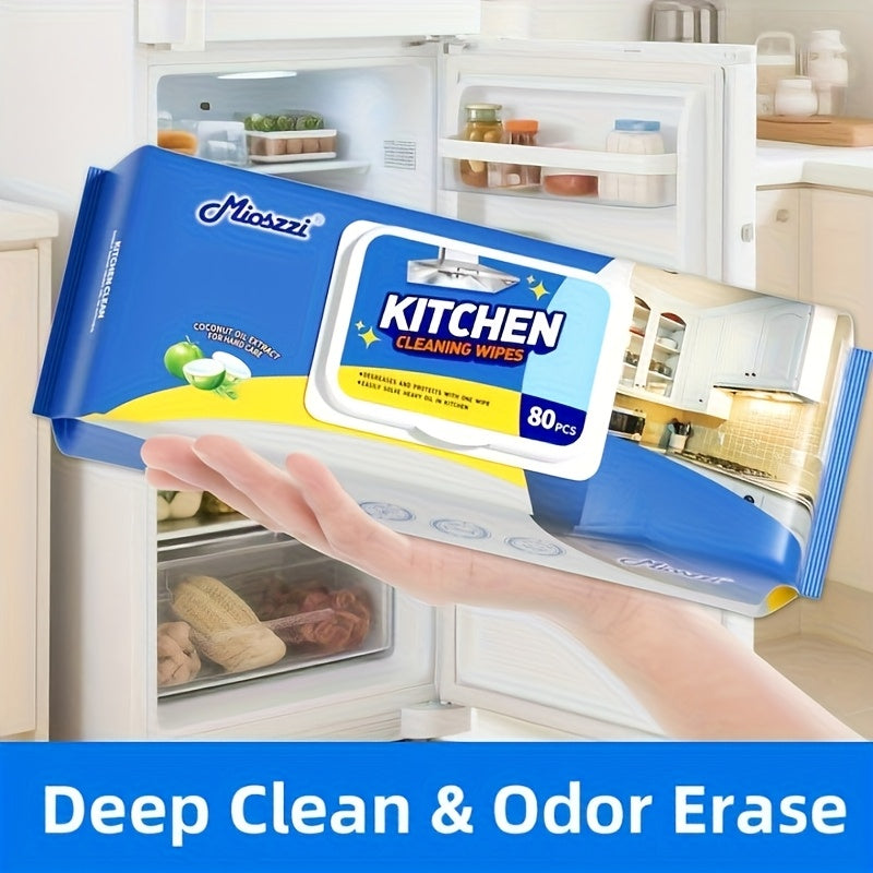 Pack of 80 Multi-Surface Kitchen Cleaning Wipes For Party Preparation, Barbecue, Outdoor RV, Degreasing, Heavy Duty Oil Removal, Granite, Wood, Floor Refrigerator, Grills, Stoves, Knives, Tongs Safe, Paper Towel