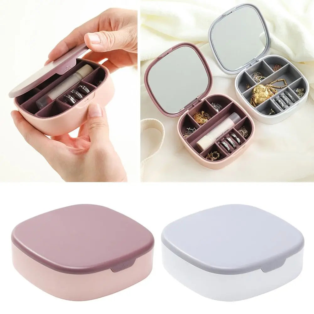 Mini Portable Travel Cosmetic and Jewelry Storage Box Organizer with Mirror